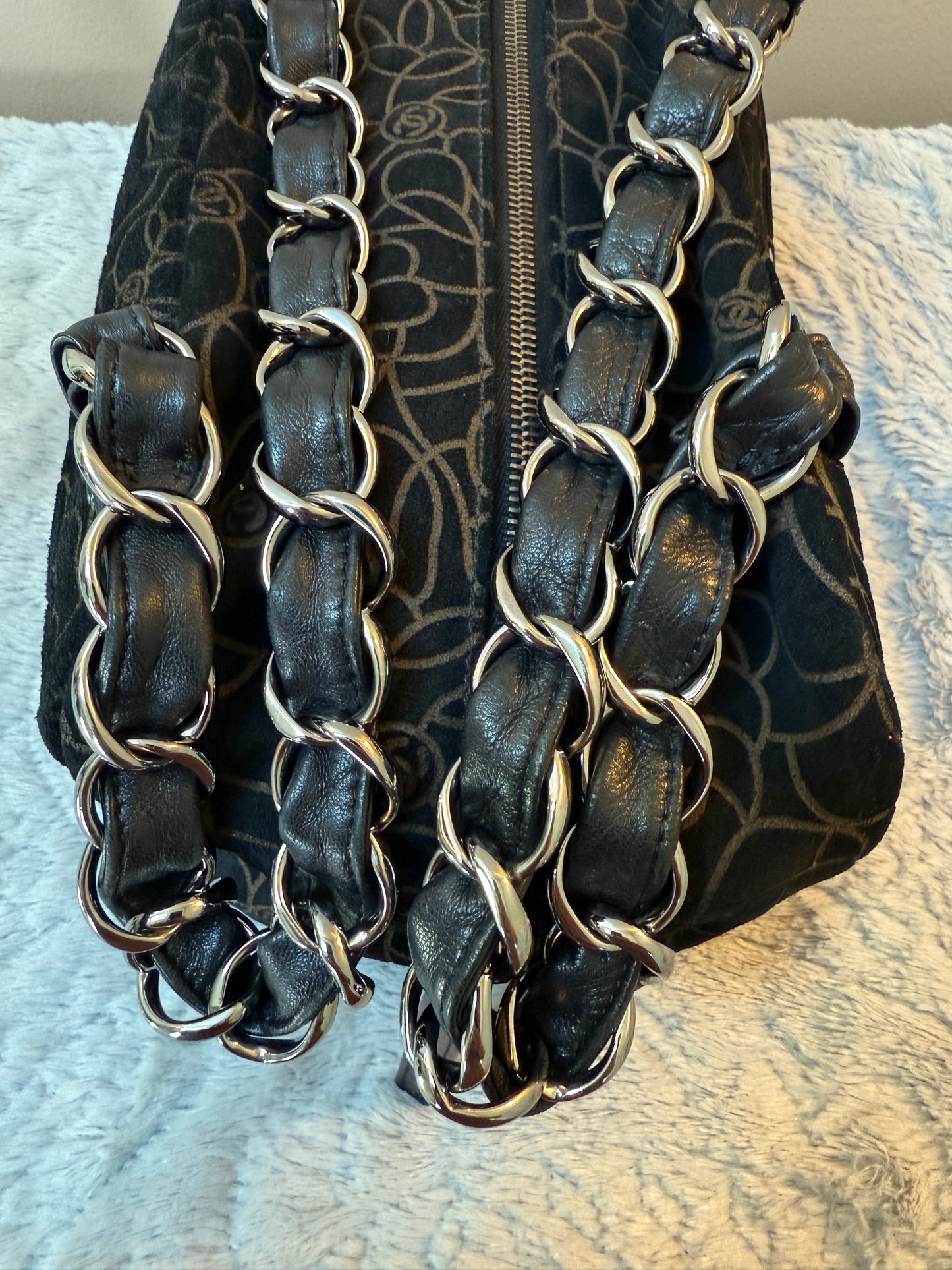 Chanel
Suede Camellia Bowler Bag