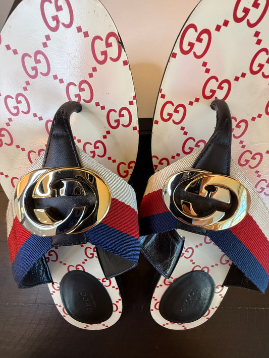 GUCCI Kika Logo-embellished Striped Nylon, Canvas and Leather Sandals