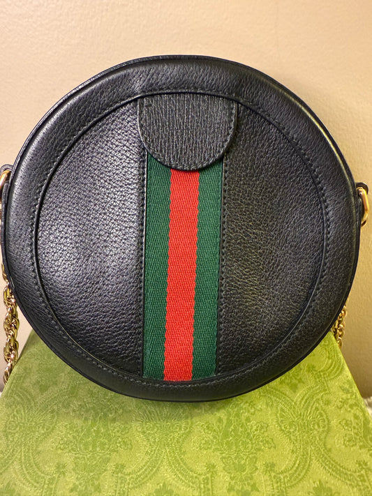 Gucci Ophidia Web Calfskin Round Crossbody Bag