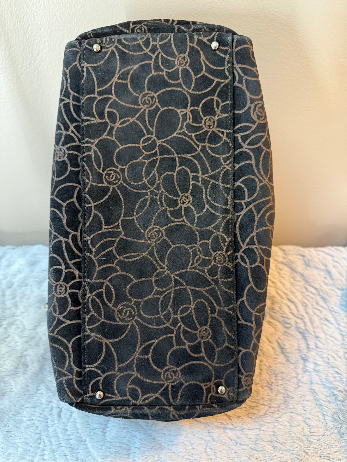 Chanel
Suede Camellia Bowler Bag