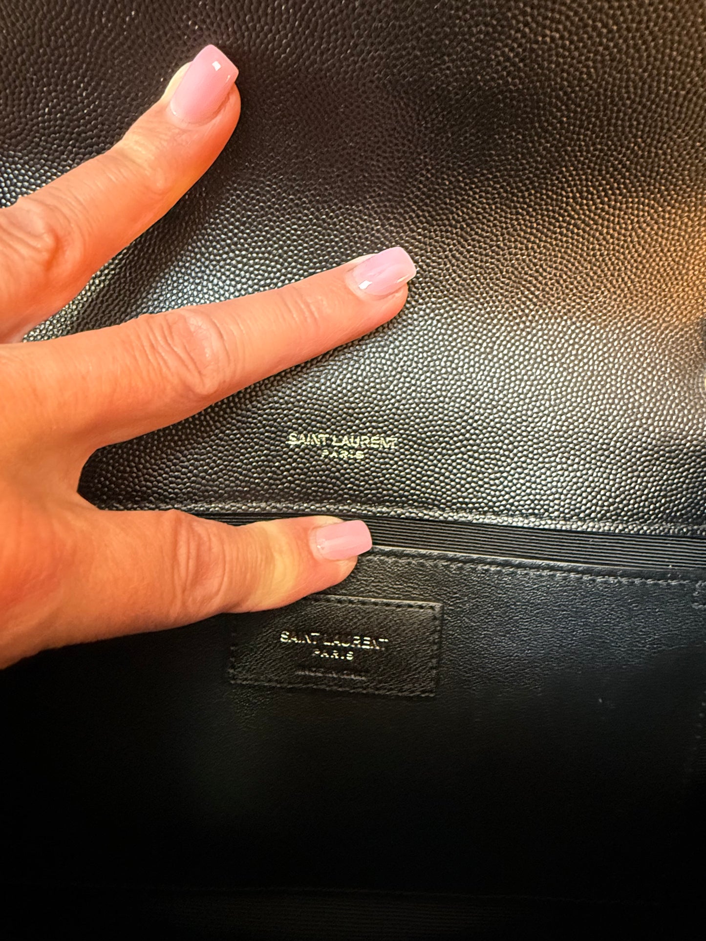 SAINT LAURENT
Envelope Triquilt Medium YSL Shoulder Bag in Grained Leather