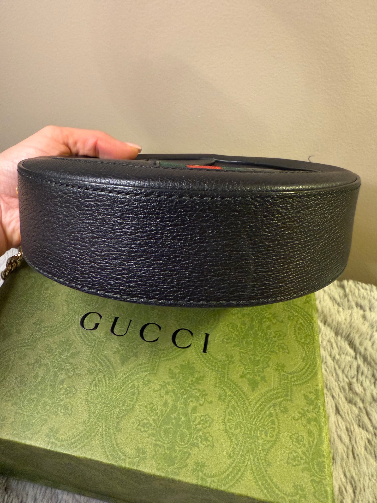 Gucci Ophidia Web Calfskin Round Crossbody Bag