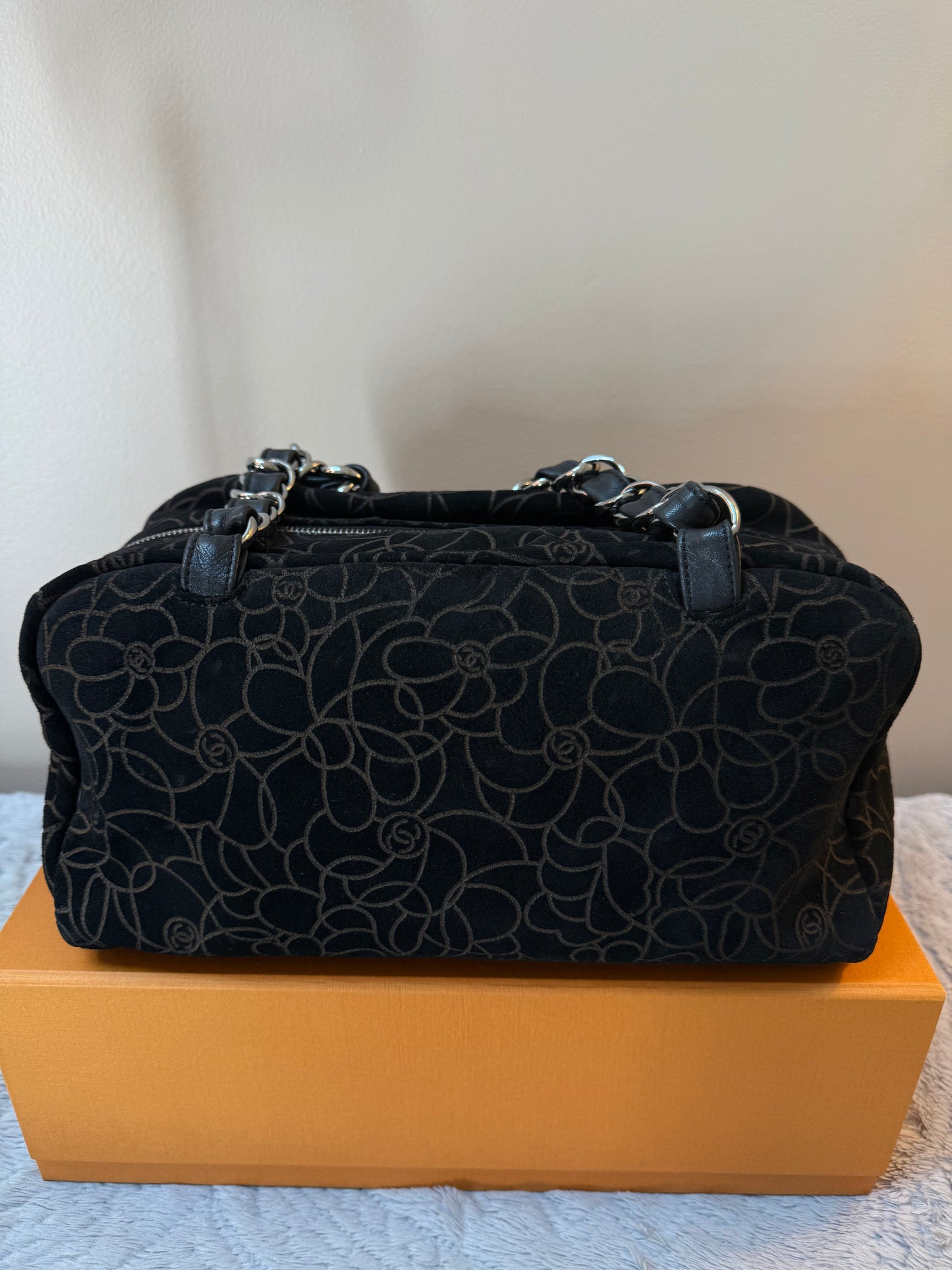 Chanel
Suede Camellia Bowler Bag