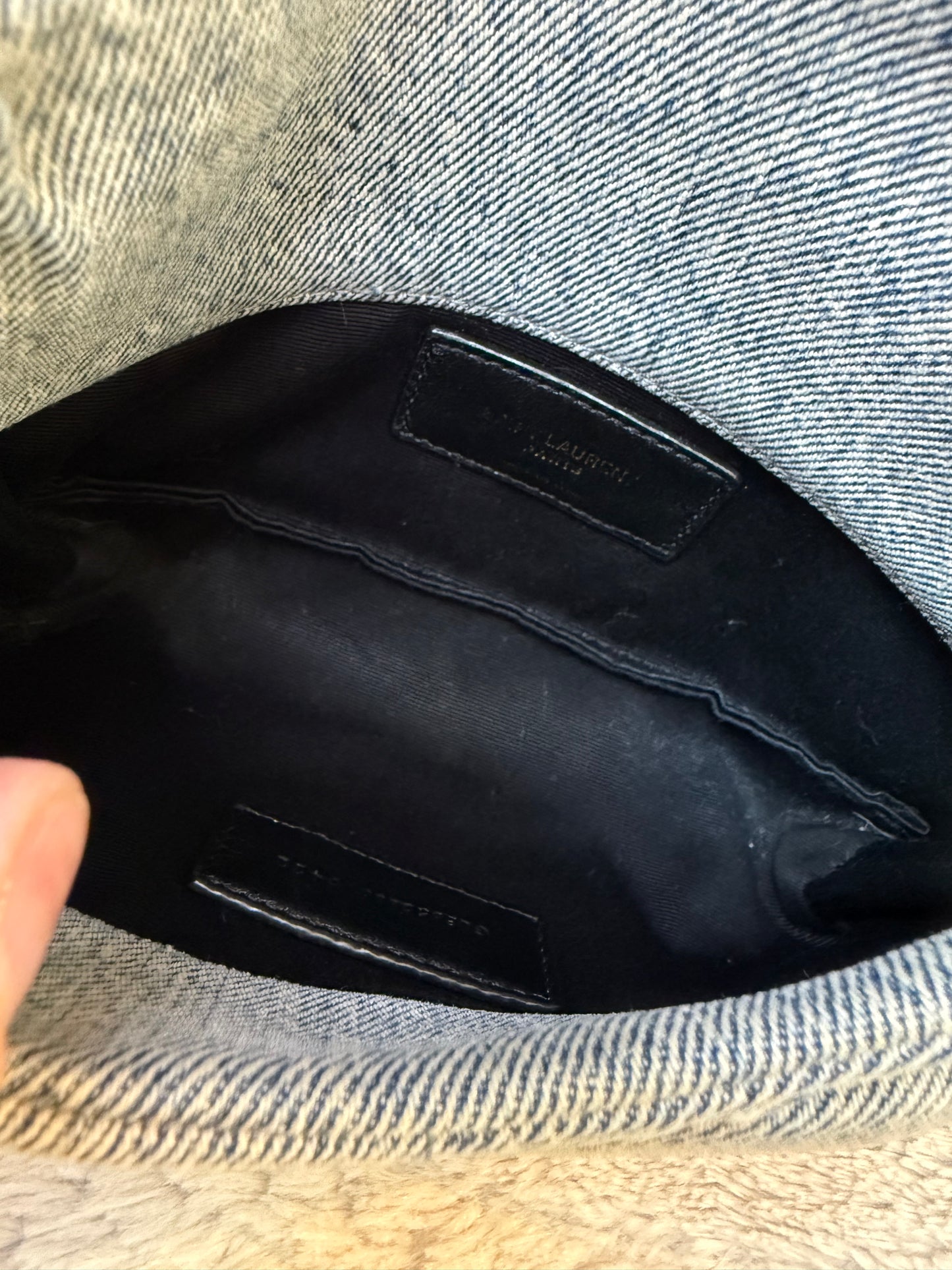 Saint Laurent Denim Quilted Monogram Loulou Puffer Pouch /Clutch