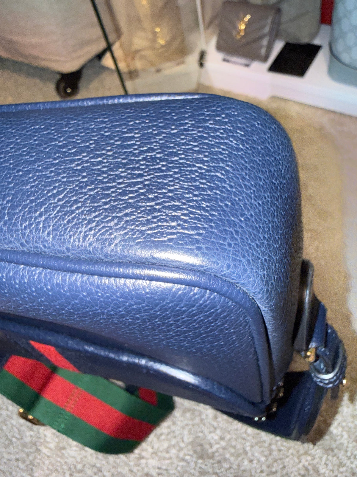 Gucci Navy Leather Crossbody with 2 Straps Red and Green Strap/ Blue Leather