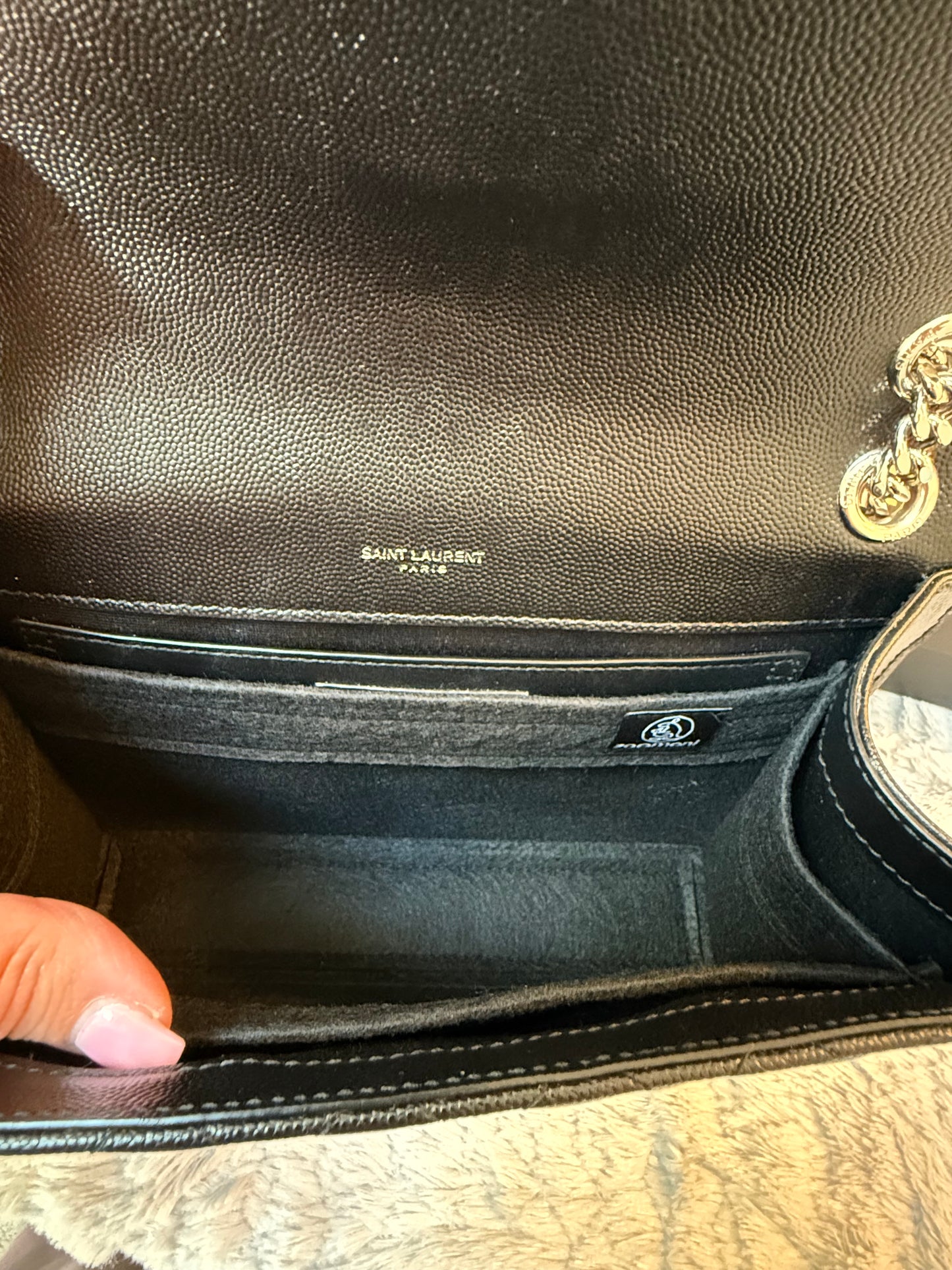 SAINT LAURENT
Envelope Triquilt Medium YSL Shoulder Bag in Grained Leather
