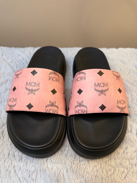 MCM Pink Visetos Monogram Slide Sandals | Size US 8 / EU 39