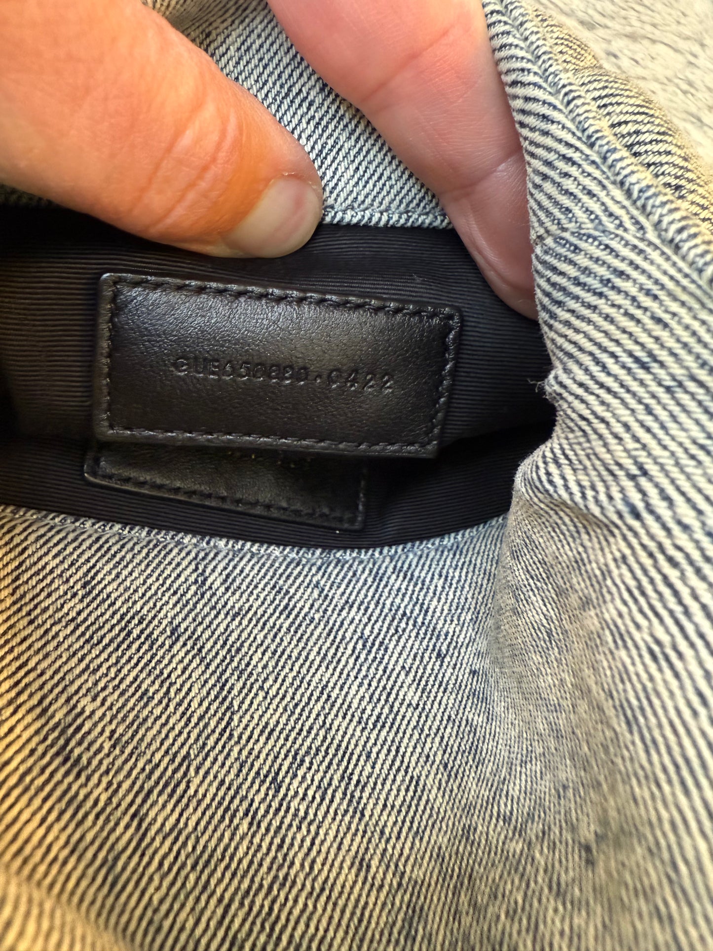 Saint Laurent Denim Quilted Monogram Loulou Puffer Pouch /Clutch