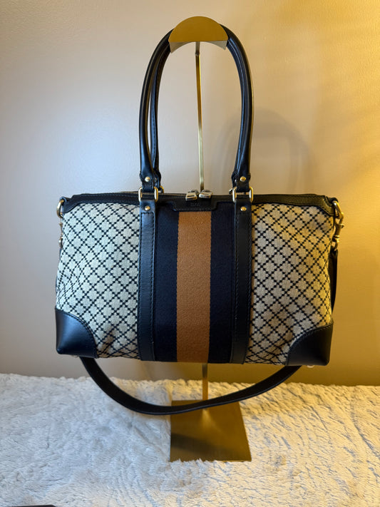 Gucci Diamante Black and Brown 2 Way Tote