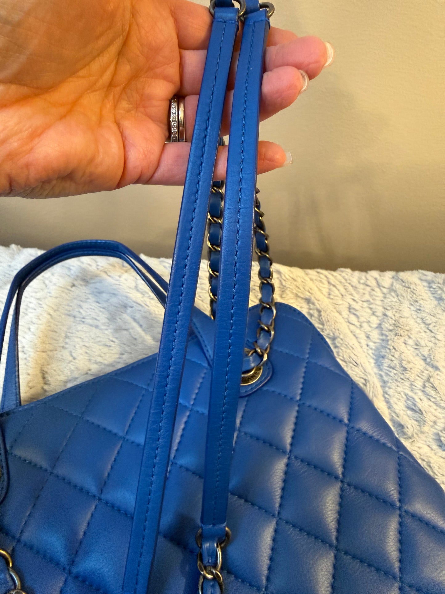 CHANEL Quilted Lambskin Matelassé Tote — Royal Blue | Gunmetal Hardware