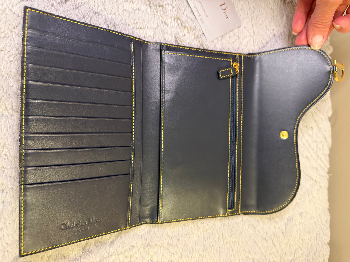 Dior Navy Blue Monogram Trotter Saddle Flap Long Wallet