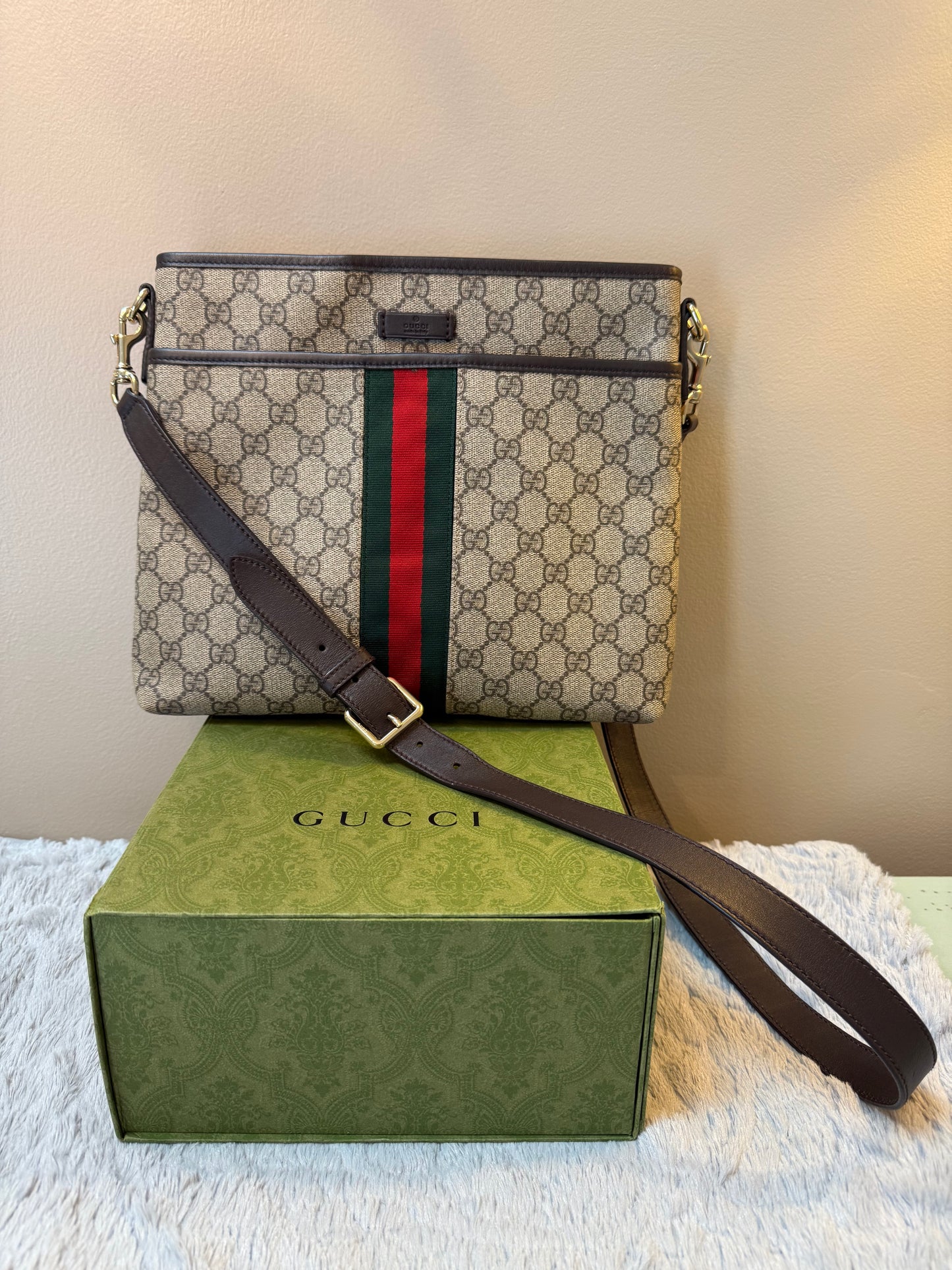 Gucci Supreme Monogram Web Messenger Bag