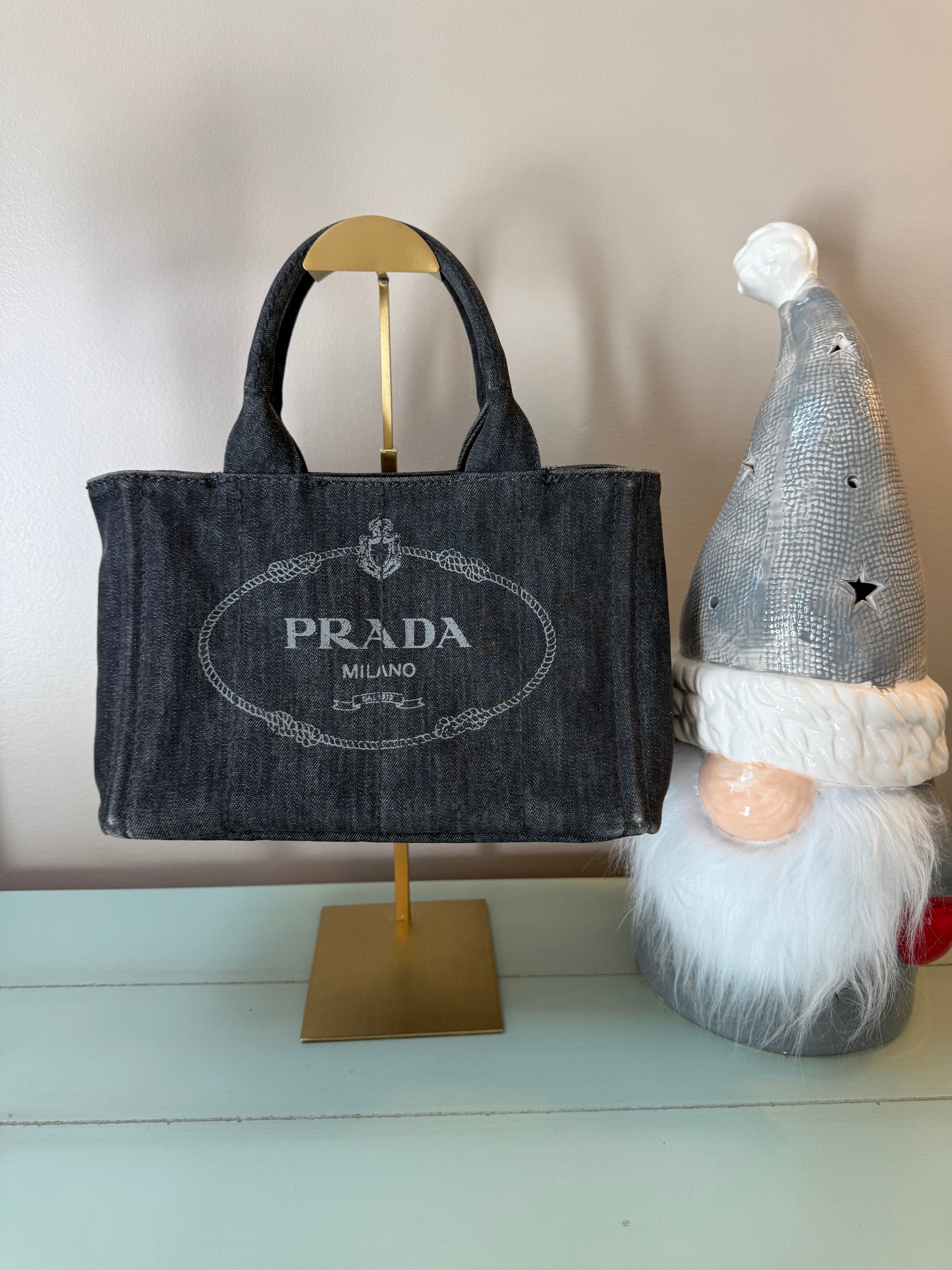 Prada Canapa logo-print tote bag in black denim