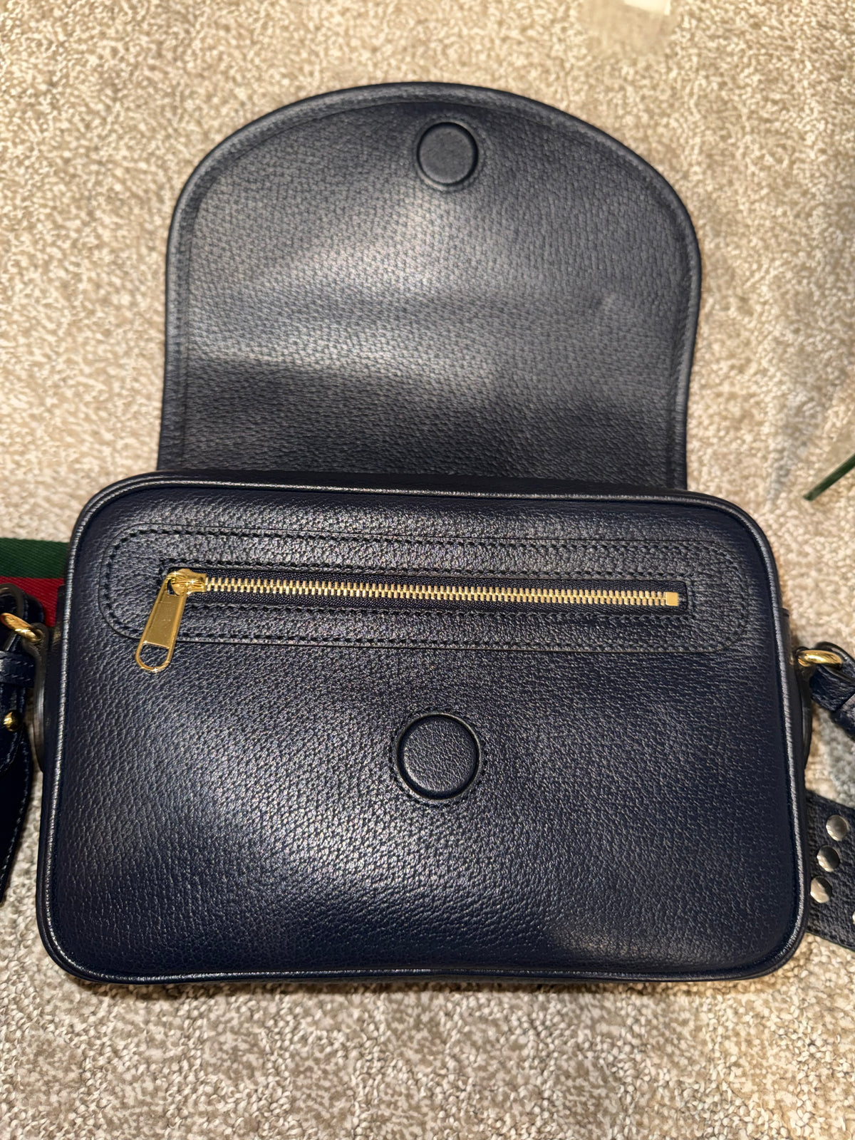 Gucci Navy Leather Crossbody with 2 Straps Red and Green Strap/ Blue Leather