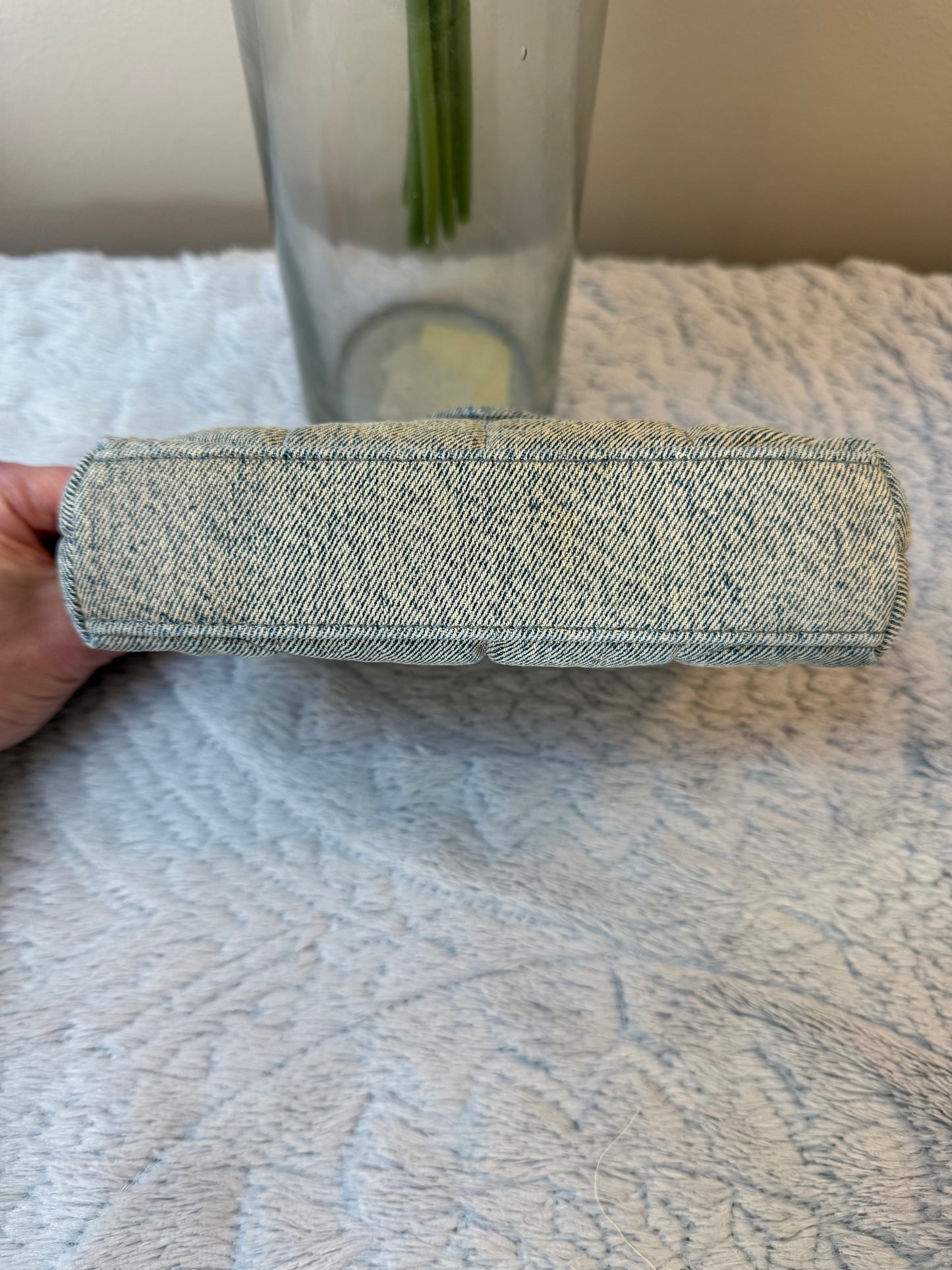 Saint Laurent Denim Quilted Monogram Loulou Puffer Pouch /Clutch