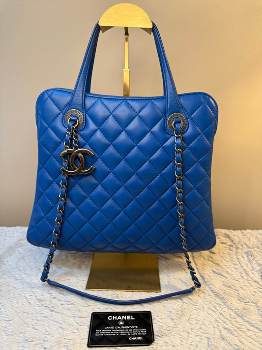 CHANEL Quilted Lambskin Matelassé Tote — Royal Blue | Gunmetal Hardware