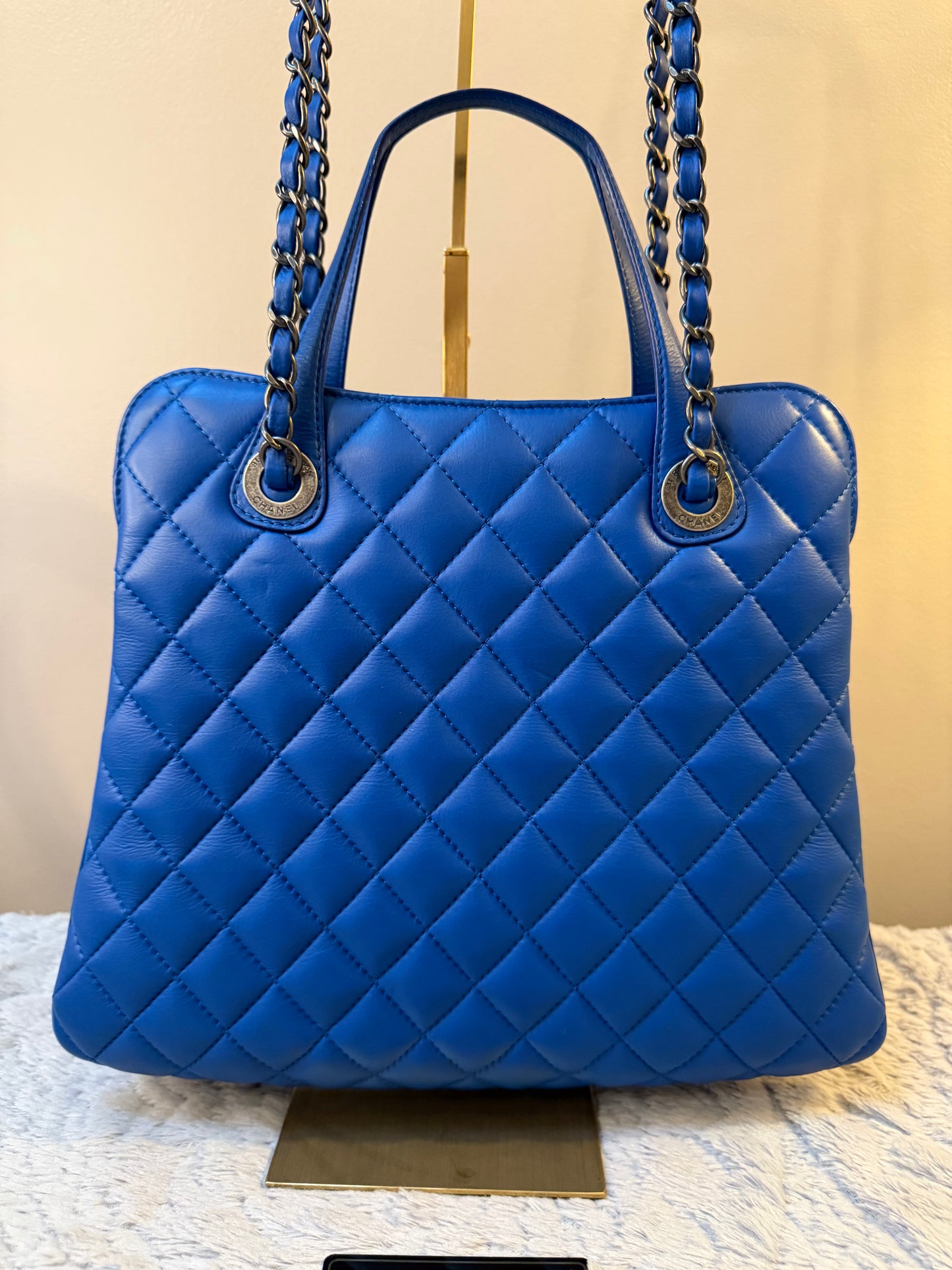 CHANEL Quilted Lambskin Matelassé Tote — Royal Blue | Gunmetal Hardware