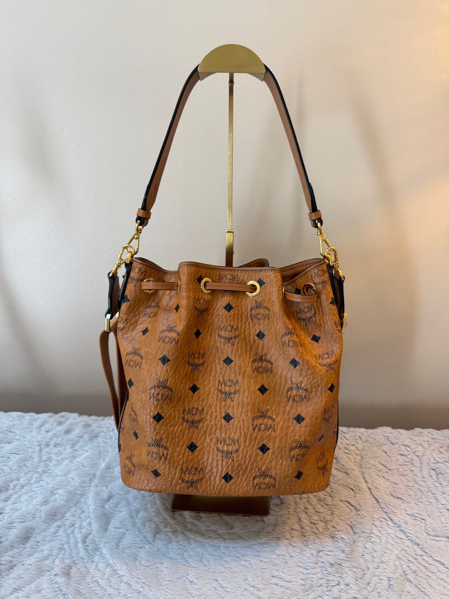 MCM Dessau Drawstring Bag In Visetos- Medium