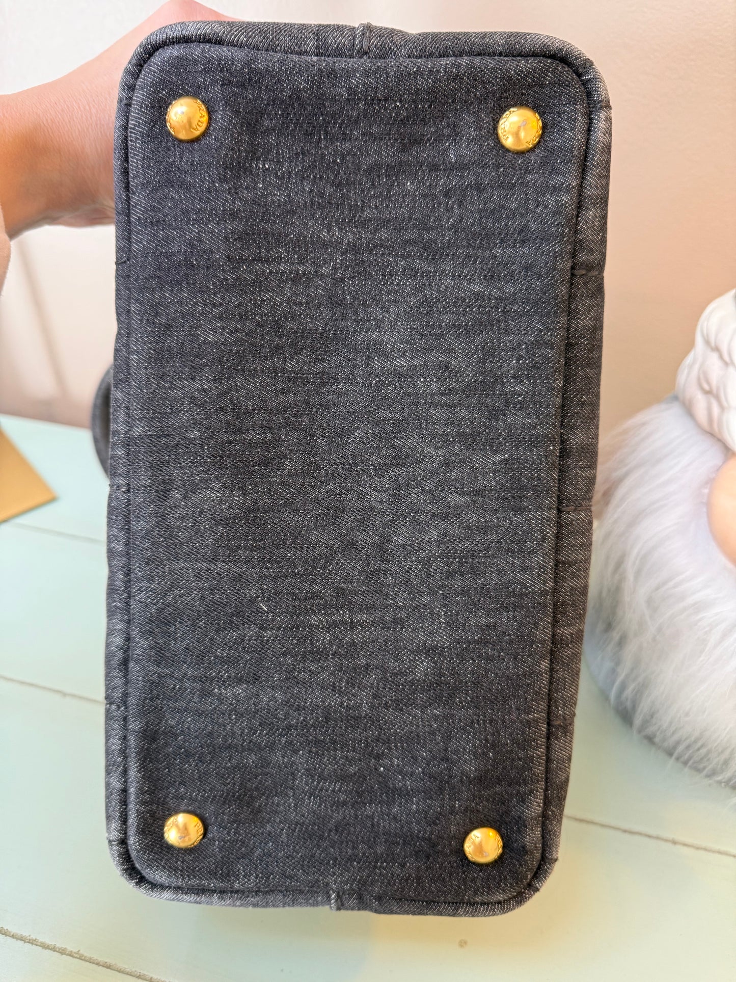 Prada Canapa logo-print tote bag in black denim