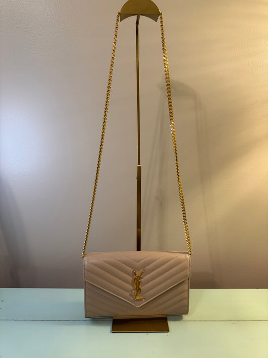 YSL Classic Cassandre Chain Wallet in Grain De Poudre
Leather