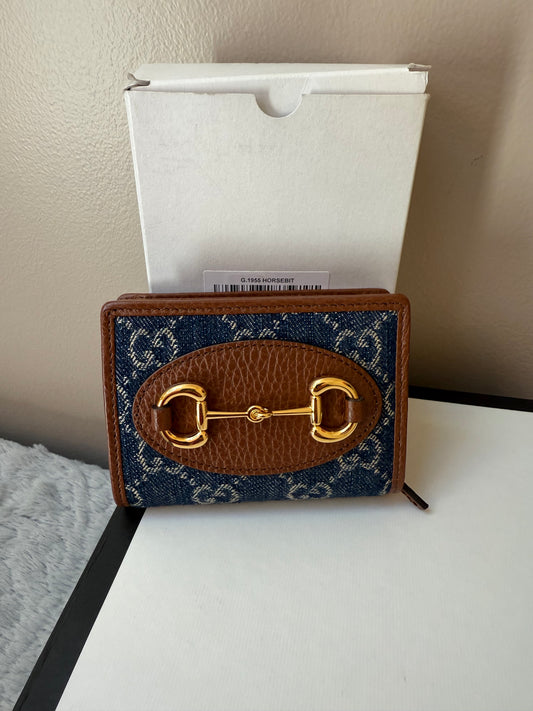 Gucci Denim Horsebit Compact Wallet ( New with box)