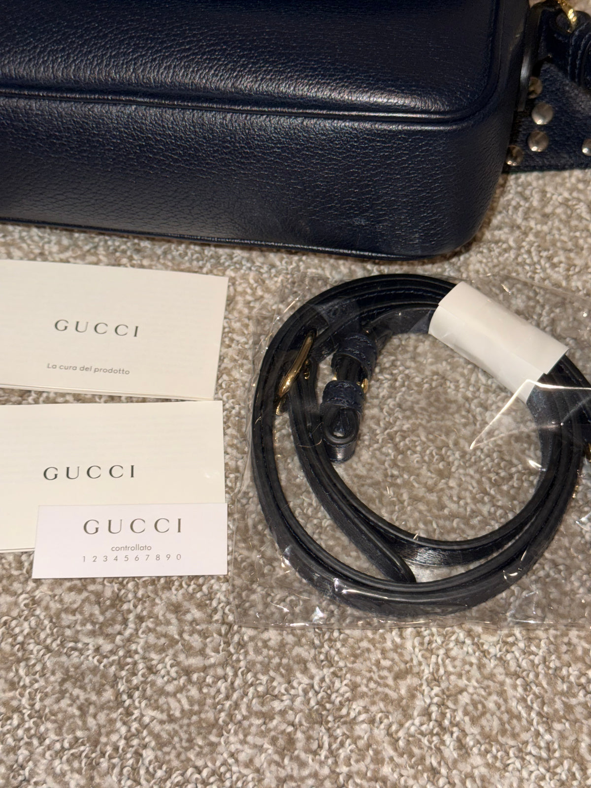 Gucci Navy Leather Crossbody with 2 Straps Red and Green Strap/ Blue Leather