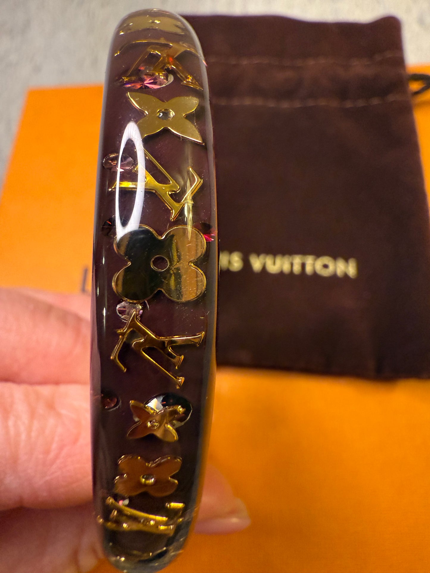 Louis Vuitton Resin Swarovski Medium Inclusion Bracelet PM Maroon.