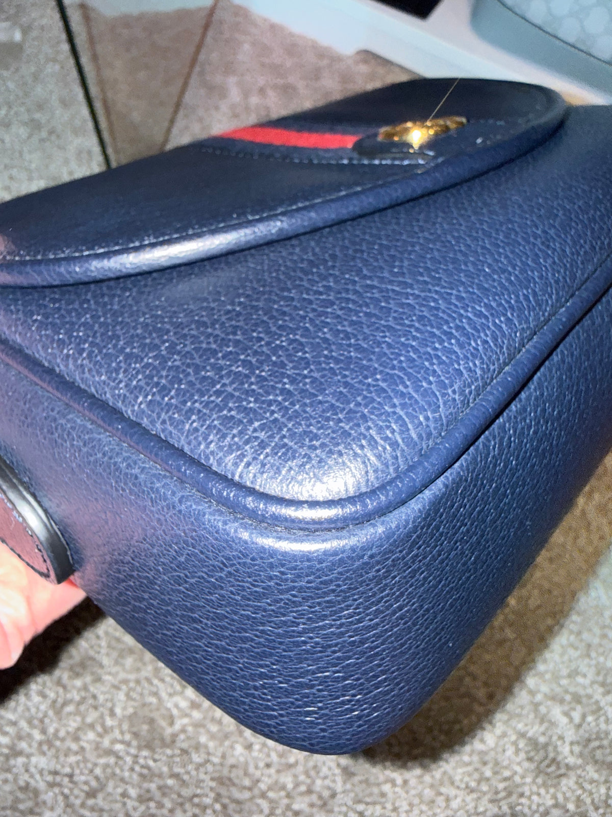Gucci Navy Leather Crossbody with 2 Straps Red and Green Strap/ Blue Leather