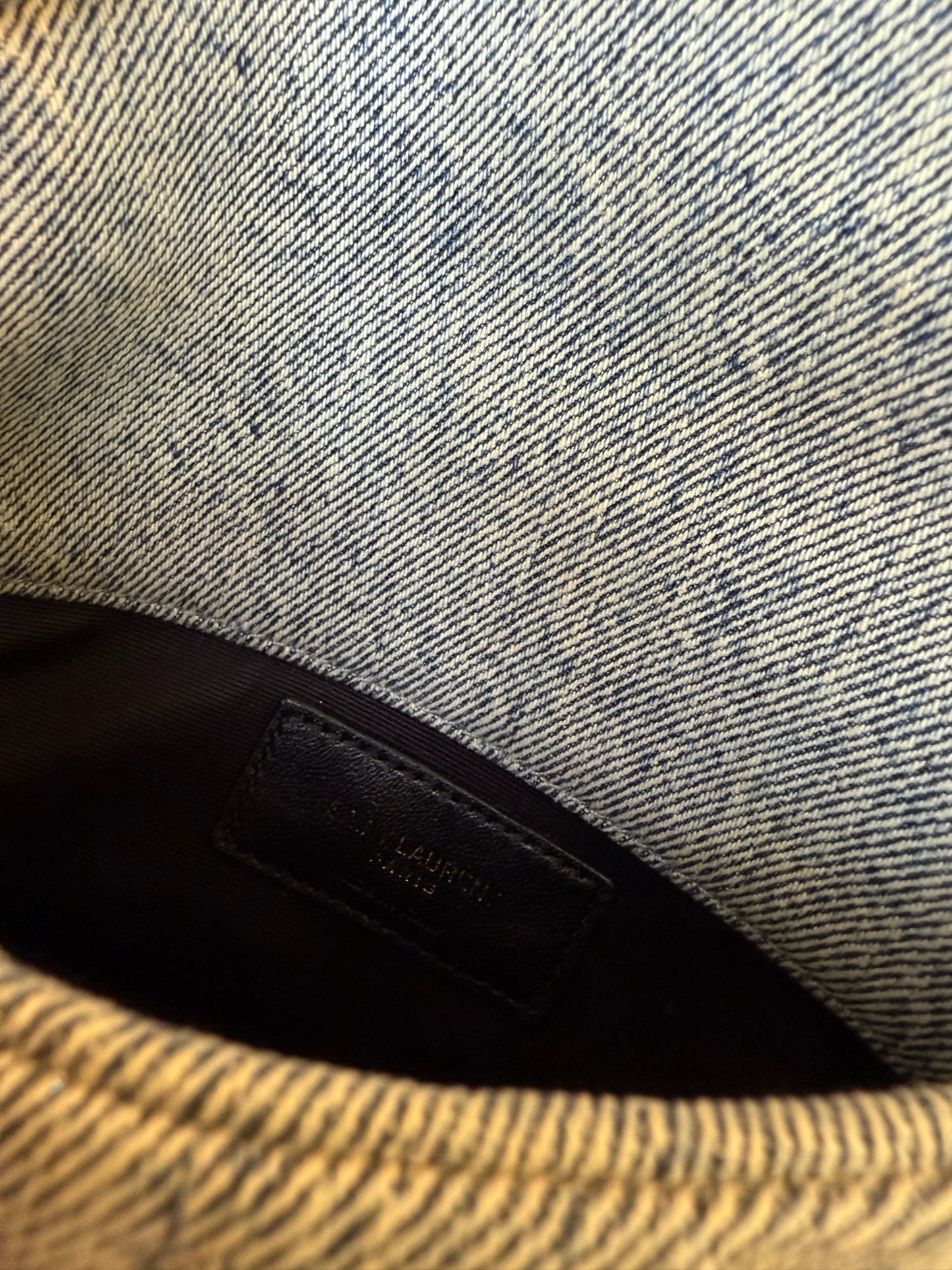 Saint Laurent Denim Quilted Monogram Loulou Puffer Pouch /Clutch