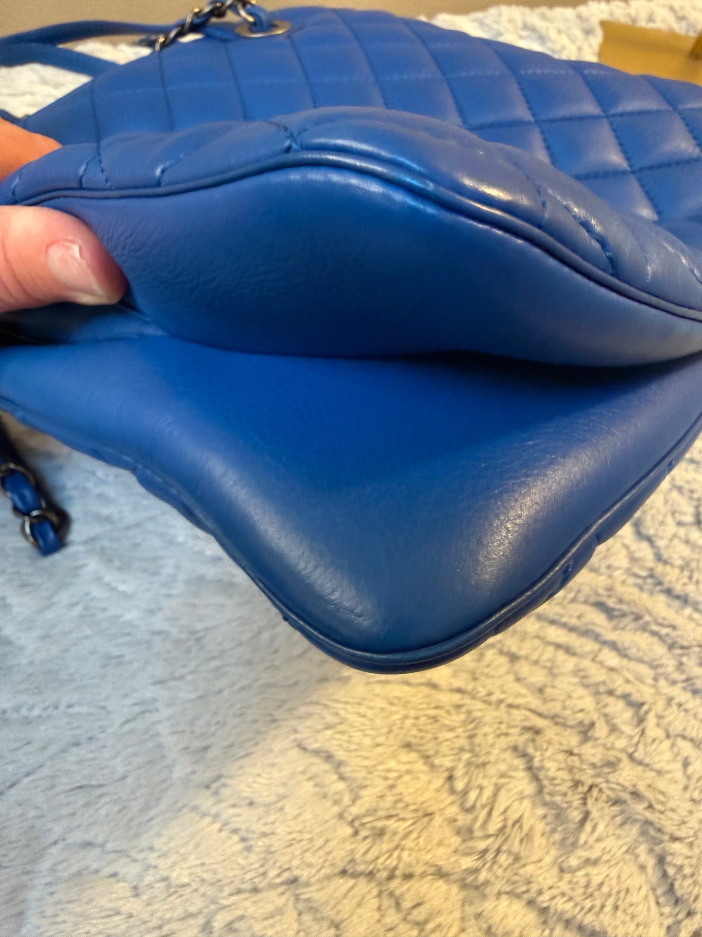CHANEL Quilted Lambskin Matelassé Tote — Royal Blue | Gunmetal Hardware