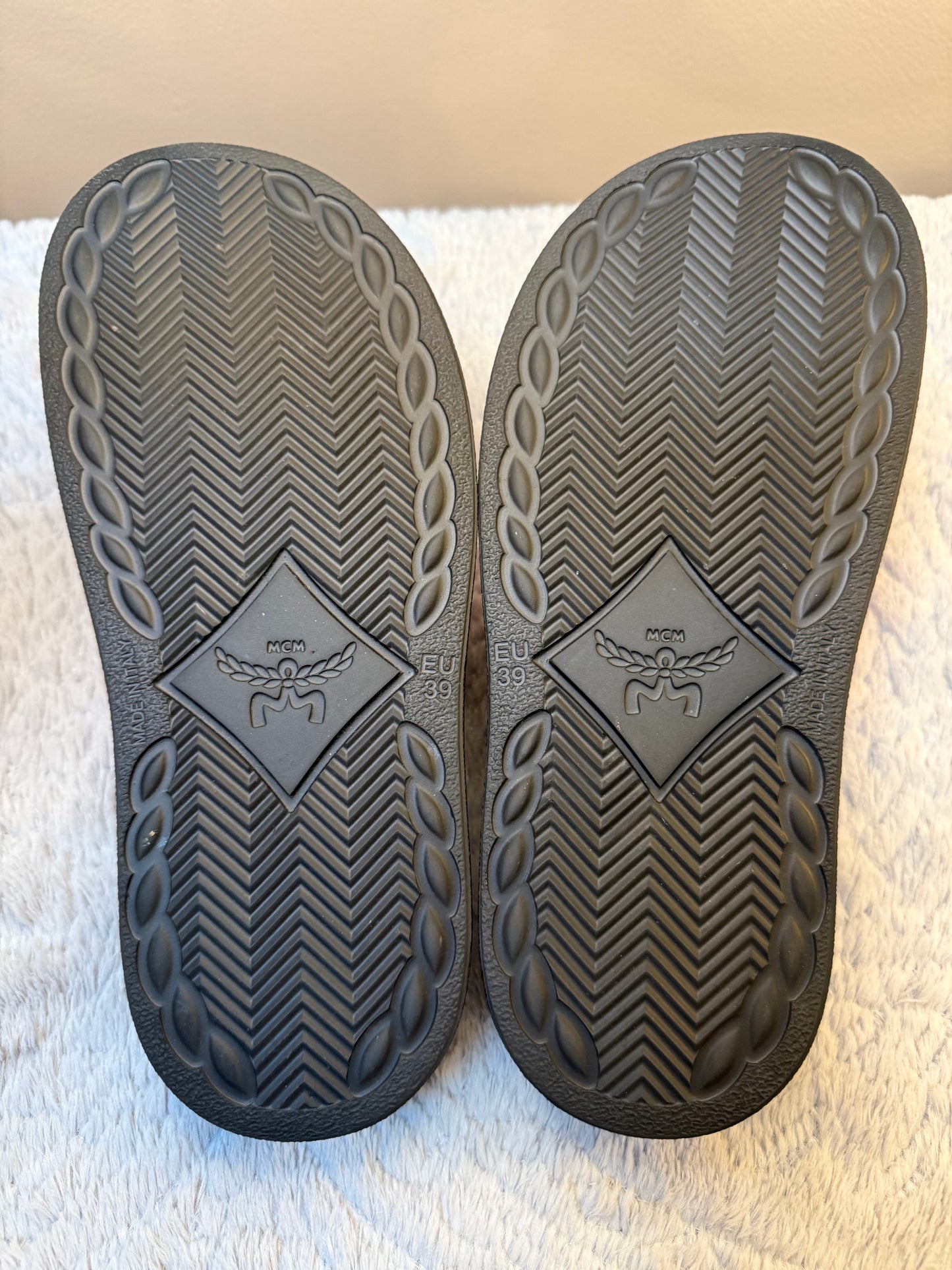 MCM Pink Visetos Monogram Slide Sandals | Size US 8 / EU 39