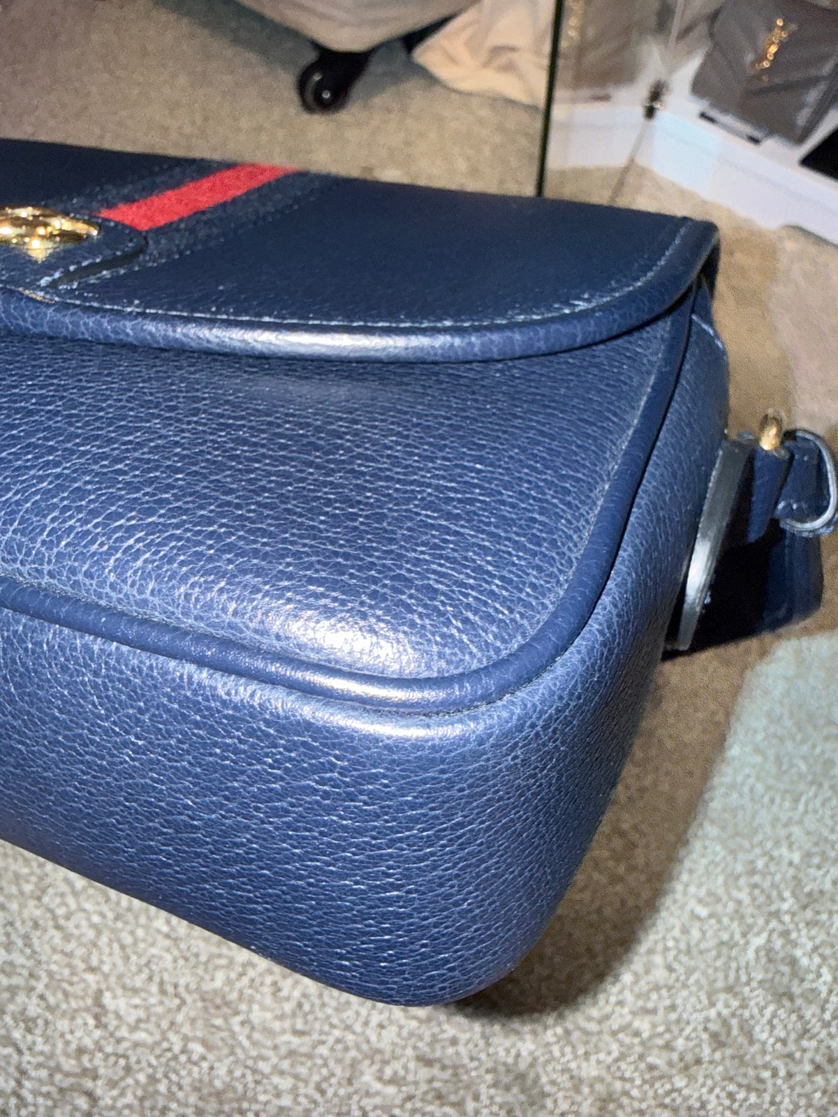Gucci Navy Leather Crossbody with 2 Straps Red and Green Strap/ Blue Leather