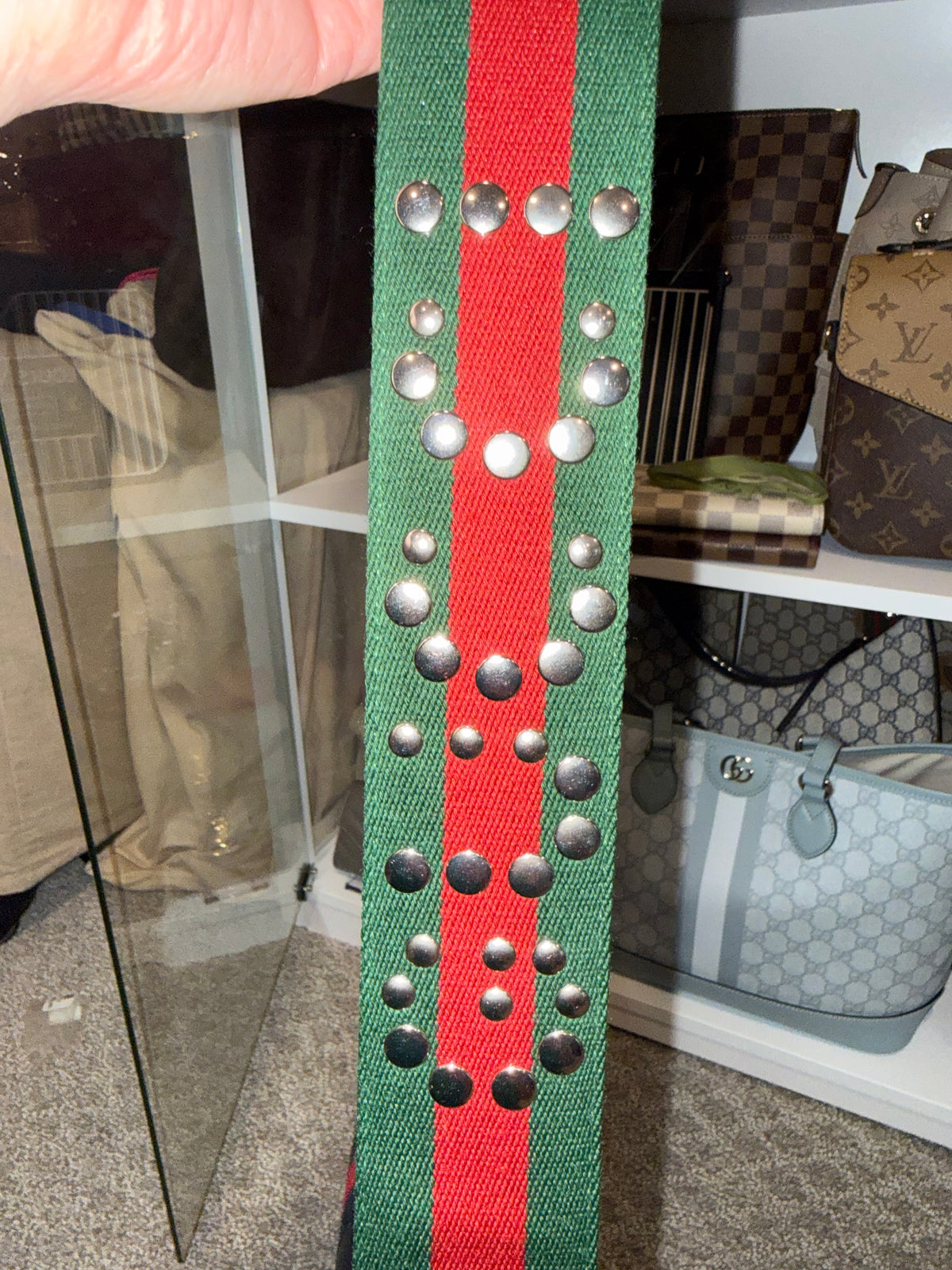 Gucci Navy Leather Crossbody with 2 Straps Red and Green Strap/ Blue Leather