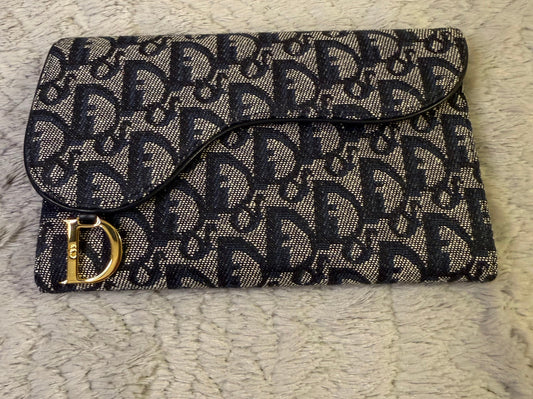 Dior Navy Blue Monogram Trotter Saddle Flap Long Wallet