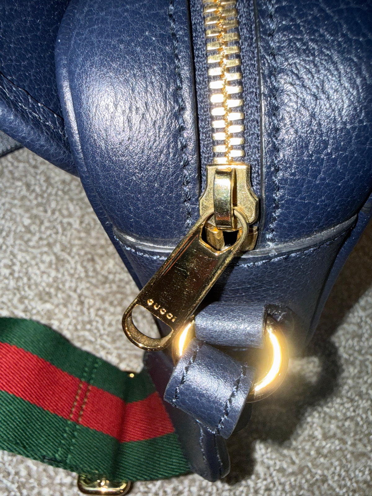 Gucci Navy Leather Crossbody with 2 Straps Red and Green Strap/ Blue Leather