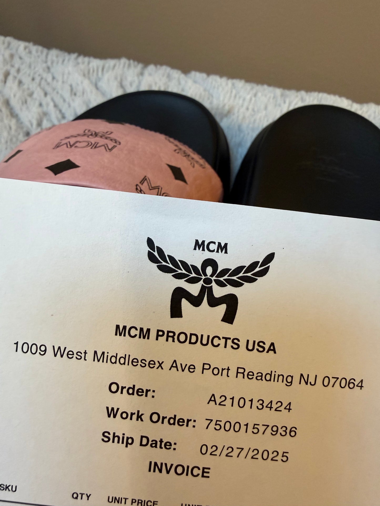 MCM Pink Visetos Monogram Slide Sandals | Size US 8 / EU 39
